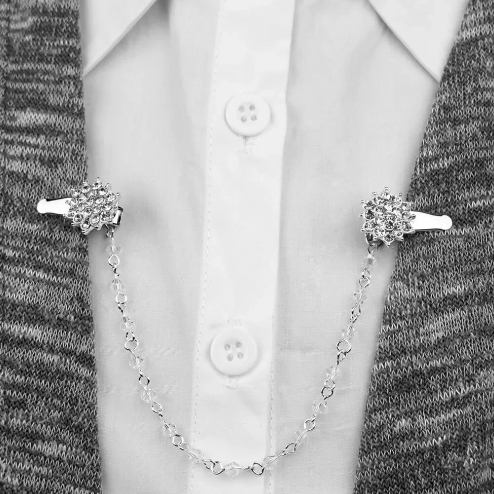 Diamond Collar Clip NEW  Sweater Pin Jacket Dress Cinch Cardigan Blouse Cape - Picture 2 of 6